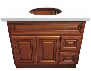 Chocolate vanity with right side drawers